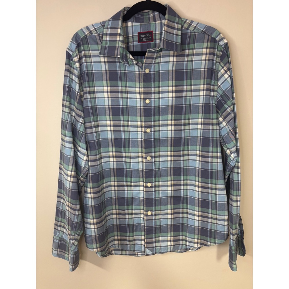 UNTUCKit Medium Blue Green Plaid Long Sleeve Button up Shirt Menswear‎ Casual